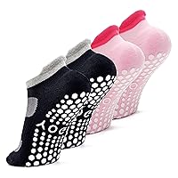 Busy Socks 2 Pack Non Slip Yoga Pilates Fitness Hospital Grip Socks for Women Men, Non Skid Barre Dance Ankle Cushioned Sock