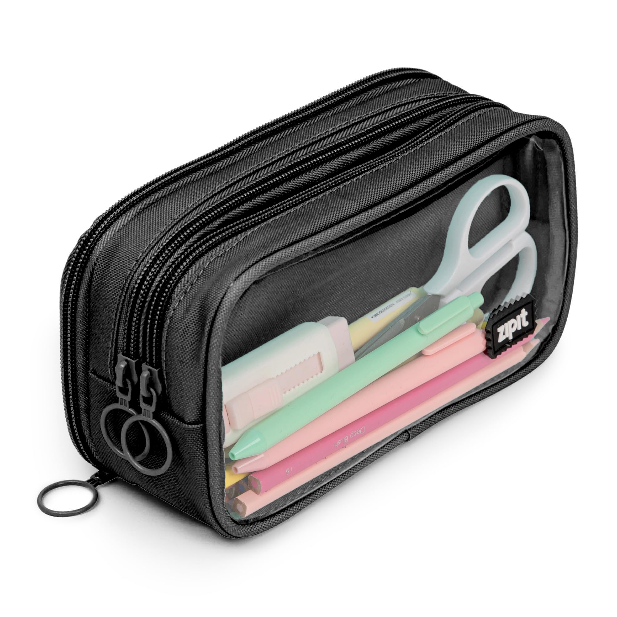 ZIPIT Half & Half Pencil Case | Large Capacity Pencil Pouch | Pencil Bag for School, College and Office (Black)
