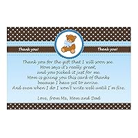 Thank you cards boy baby shower blue bear with envelopes (set of 30)