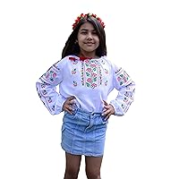 Teenager Girl's Embroidered Ukrainian Folk Blouse with Belt (Height 134-164)