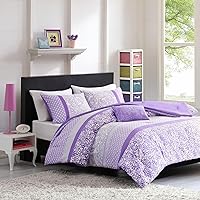 Mi Zone Comforter Set Fun Bedroom Décor - Modern All Season Polka Dot Print, Vibrant Color Cozy Bedding Layer, Matching Sham, Decorative Pillow, Twin/Twin XL, Floral Purple 3 Piece