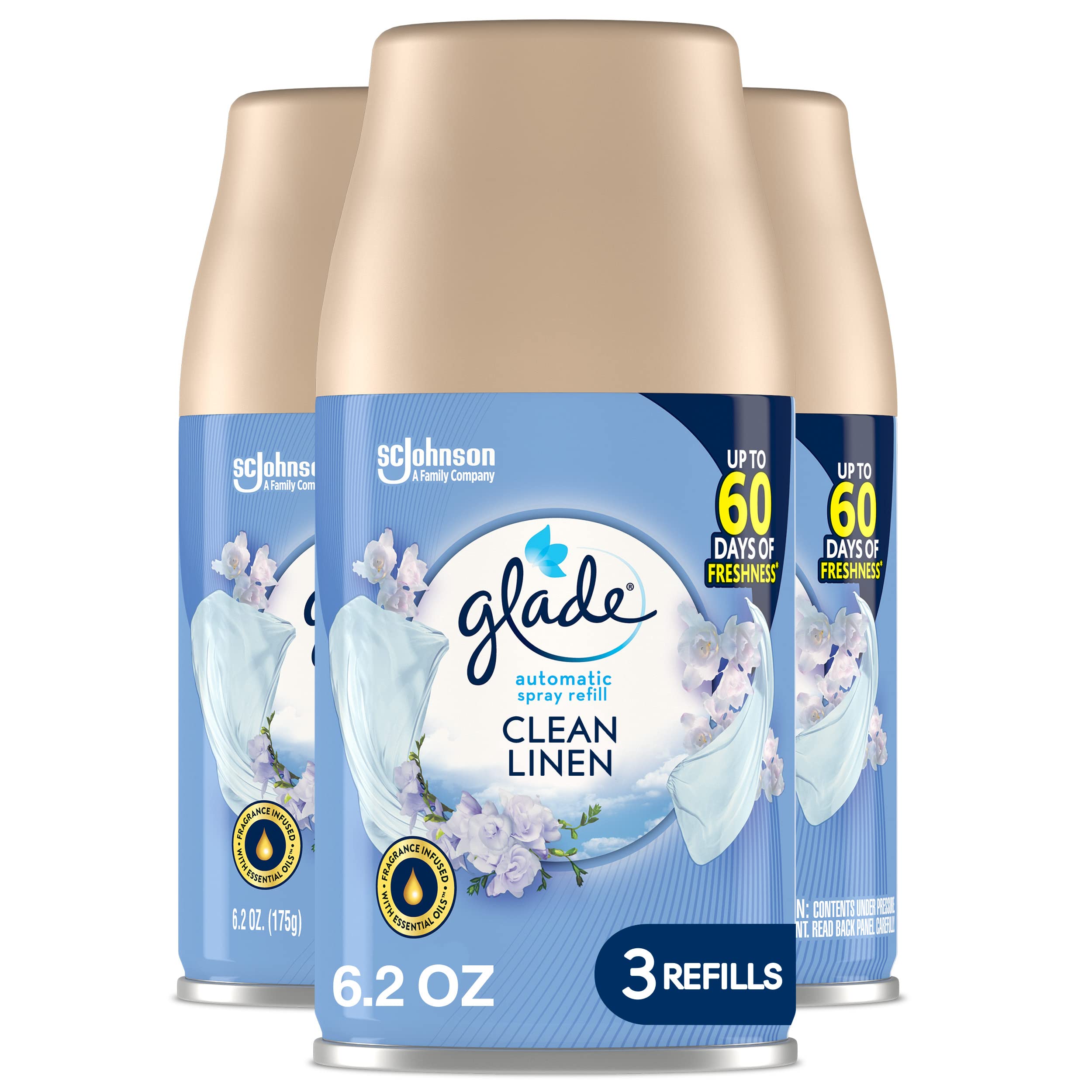 Glade Automatic Spray Refill, Air Freshener for Home and Bathroom, Clean Linen, 6.2 Oz, 3 Count
