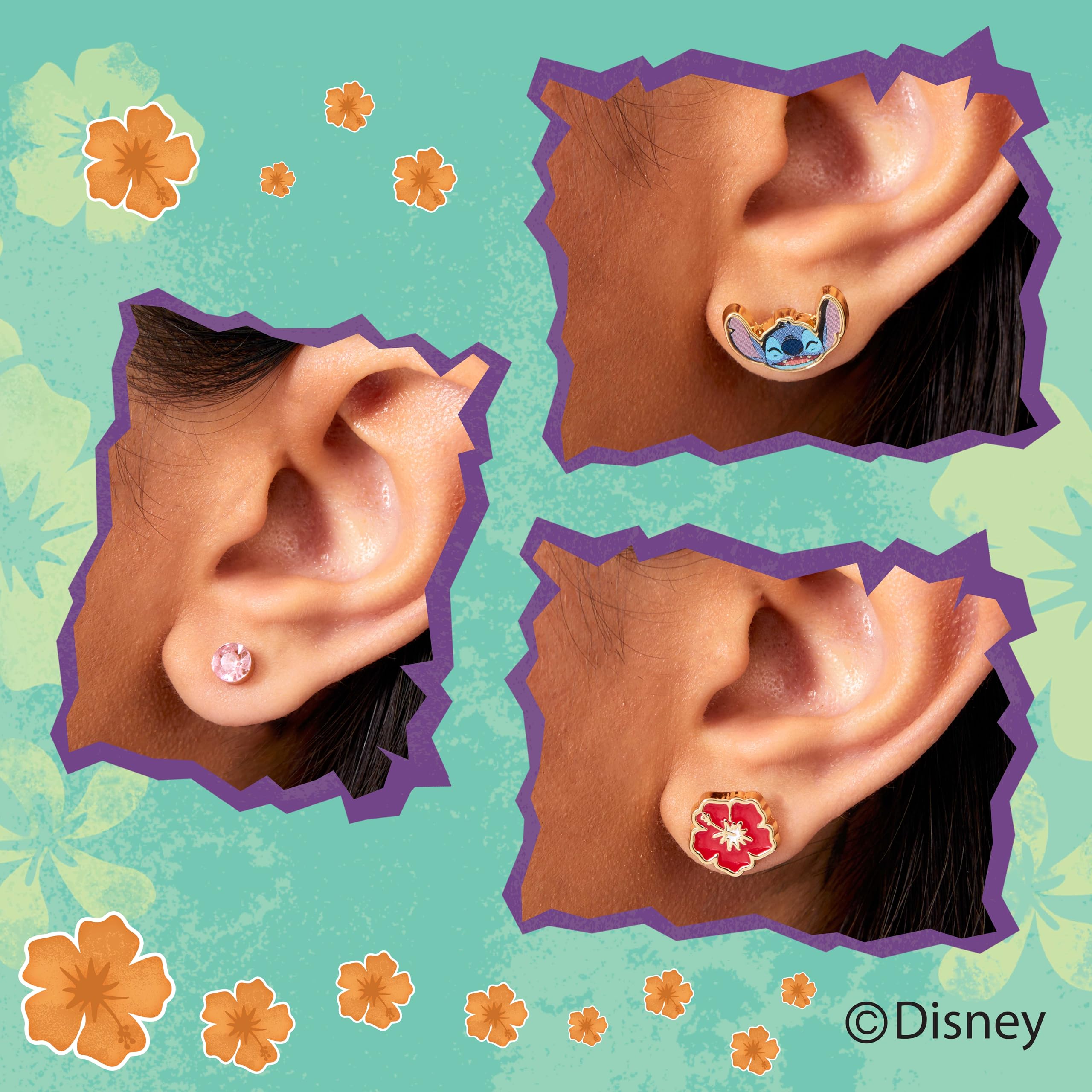Disney Girls Stitch Earrings 3-Piece Set Officially Licensed - Set of 3 Stitch Stud Earrings for Girls - Stitch Jewelry