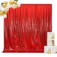 SquarePie Sequin Backdrop Curtain Not See Through Background for Wedding Party(10FT x 10FT, Red)