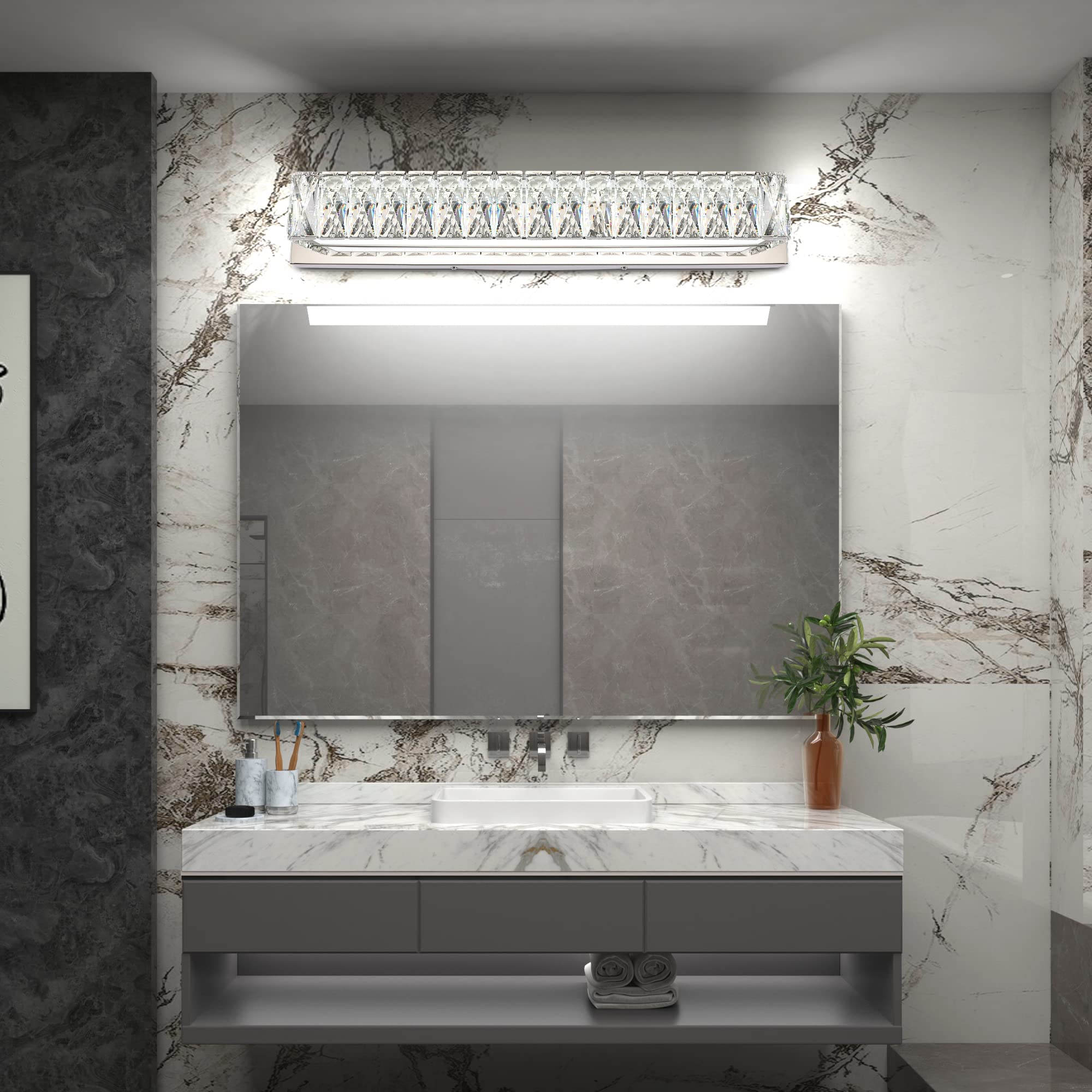 ZUZITO 30 inch LED Bathroom Crystal Vanity Lighting Fixtures Over Mirror Modern Bath Bar Lights Lamp White Light