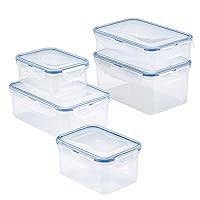 LOCK & LOCK - HPL815SG5 LOCK & LOCK Easy Essentials Food Storage lids/Airtight containers, BPA Free, 10 Piece, Clear