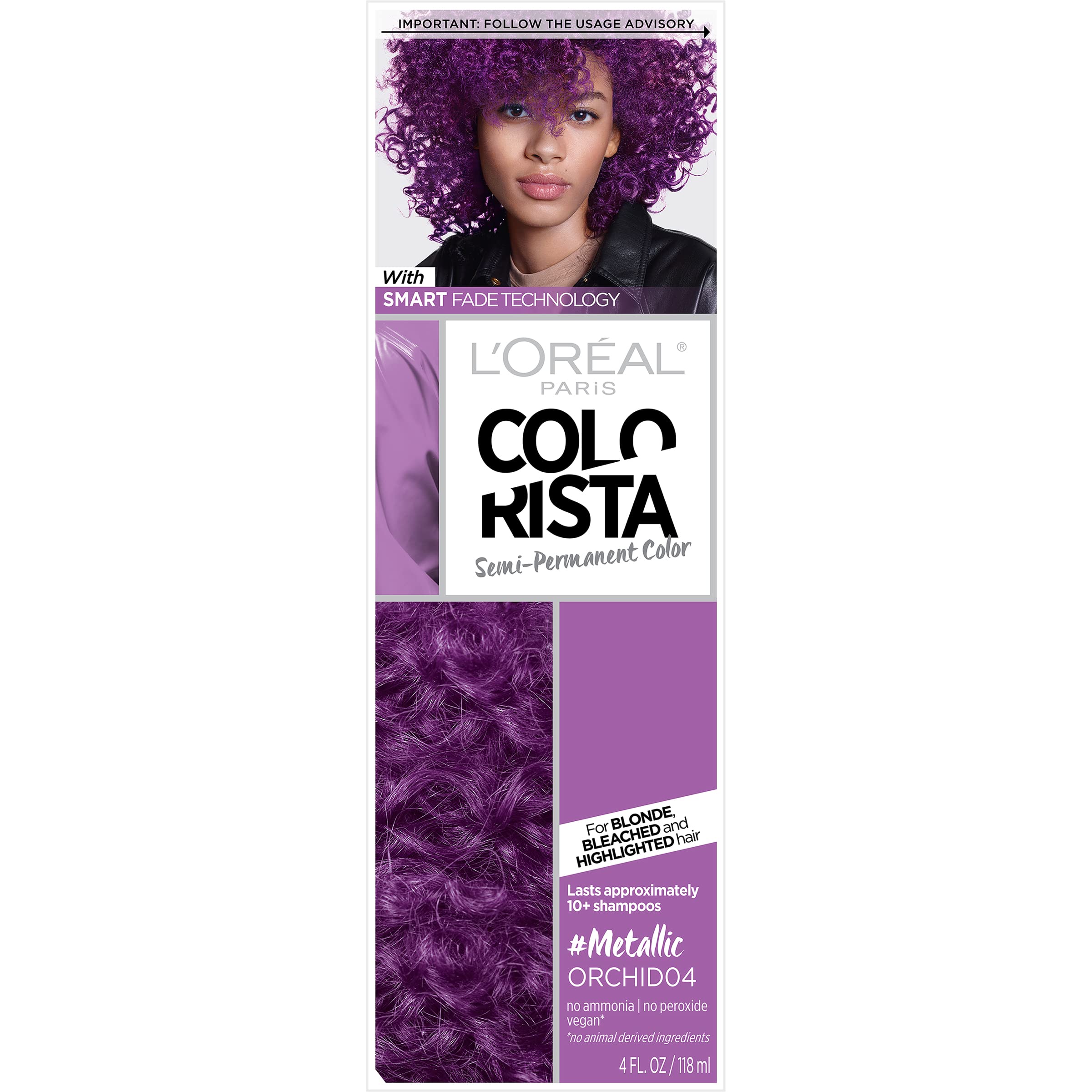 L’Oréal Paris Colorista Metallic Semi Permanent Hair Color Kit for Light Blonde or Bleached Hair, Metallic Orchid Purple