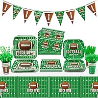 Football Theme Party Supplies - Includes Football Banner, Plates, Napkins, Cup, Tablecloth, Knives, Fork, Spoon and Straws for Boys Sports Theme Birthday Decorations, Serves 20 Guests