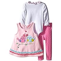 Baby Girls 3M-24M Pink/White Love Birds Fleece Jumper Dress Legging Set (12 Months, Pink)