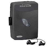 JENSEN Portable Cassette Player, Simple Retro Compact Style with AM/FM Radio, Detachable Belt Clip, and Stereo Earbuds Included