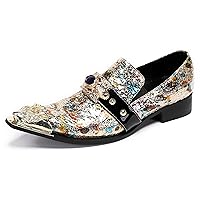 Mens Casual Shoes Leather Metal-Tip Toe Black Gemstone Penny Loafers Formal Western Prom Wedding Dress Fashion Casual Party Ballroom Silp On Mens Loafers