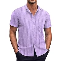 COOFANDY Men's Short Sleeve Dress Shirts Wrinkle Free Polka Dot Print Shirt Casual Button Down Shirts with Pocket