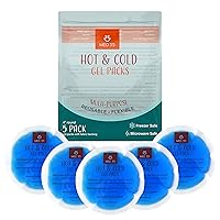 Hot & Cold Gel Round Ice Packs for Injuries Reusable Gel Flexible Cold Packs with Fabric Backing for Pain Relief, First Aid, Kids, Wisdom Teeth, Breastfeeding (5 PK)