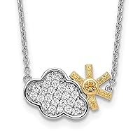 Sterling Silver RH-plated Gold-tone CZ Cloud & Sun w/2IN EXT Necklace
