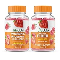 Lifeable Probiotic 10 Billion + Prebiotic Fiber 5g, Gummies Bundle - Great Tasting, Vitamin Supplement, Gluten Free, GMO Free, Chewable Gummy