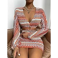Women's Casual Dresses Chevron Print Ring Linked Cut Out Bodycon Dress Charming Mystery Special Beautiful (Size : Medium)