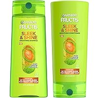 Fructis Sleek & Shine Shampoo (22 Fl Oz) + Conditioner (21 Fl Oz) Set for Frizzy, Dry Hair, Plant Keratin + Argan Oil (2 Items), 1 Kit (Packaging May Vary)