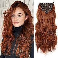 NAYOO Clip in Hair Extensions for Women 20 Inch Long Wavy Curly Auburn Hair Extension Full Head Synthetic Hair Extension Hairpieces(6PCS,Auburn)