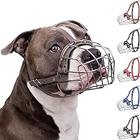 BRONZEDOG Pitbull Dog Muzzle Breathable Metal Basket for Large Dogs Amstaff Staffordshire Terrier Biting Chewing Barking (Leather, Gray)