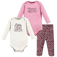 Hudson Baby baby-girls Unisex Baby Cotton Bodysuit and Pant Set, Little Love Flowers, 0-3 Months