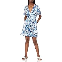 BCBGMAXAZRIA Women's Mini a Line Surplice Neck Short Sleeve Ruffle Dress