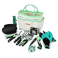 DDNA Motoring 12-Pieces Green Garden Tool Set - Outdoor Gardening Hand Tools with Canvas Storage Tote Bag - Gifts for Women and Men, TOOLS-00209