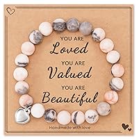 HGDEER Mothers Day Graduatino Gifts for Girls Women | Natural Stone Heart Bracelet - Meaningful Inspirational Gifts with Message Card for Sister Friend Daughter Mom Girl Women