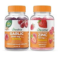 Lifeable Garlic 2000mg + Zinc 50mg, Gummies Bundle - Great Tasting, Vitamin Supplement, Gluten Free, GMO Free, Chewable Gummy