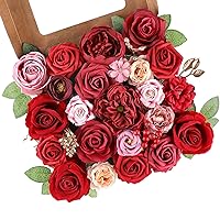 Red Artificial Flowers Combo Fake Flowers Red Rose Silk Flowers Fake Floral Arrangements for DIY Wedding Bouquets Centerpieces Table Decor Baby Shower Home Decor