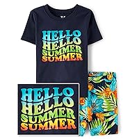 The Children's Place Boys Sleeve Top and Shorts Snug Fit 100% Cotton 2 Piece Pajama Set, Hello Summer Vibes