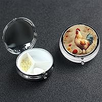Round Pill Box Pill Case Weekly Pill Organizer with 3 Compartments Art Chicken Animal Painting Pillbox Small Pill Container Portable Vitamin Holder Boxes for Supplements Medicine Organizer for Pill