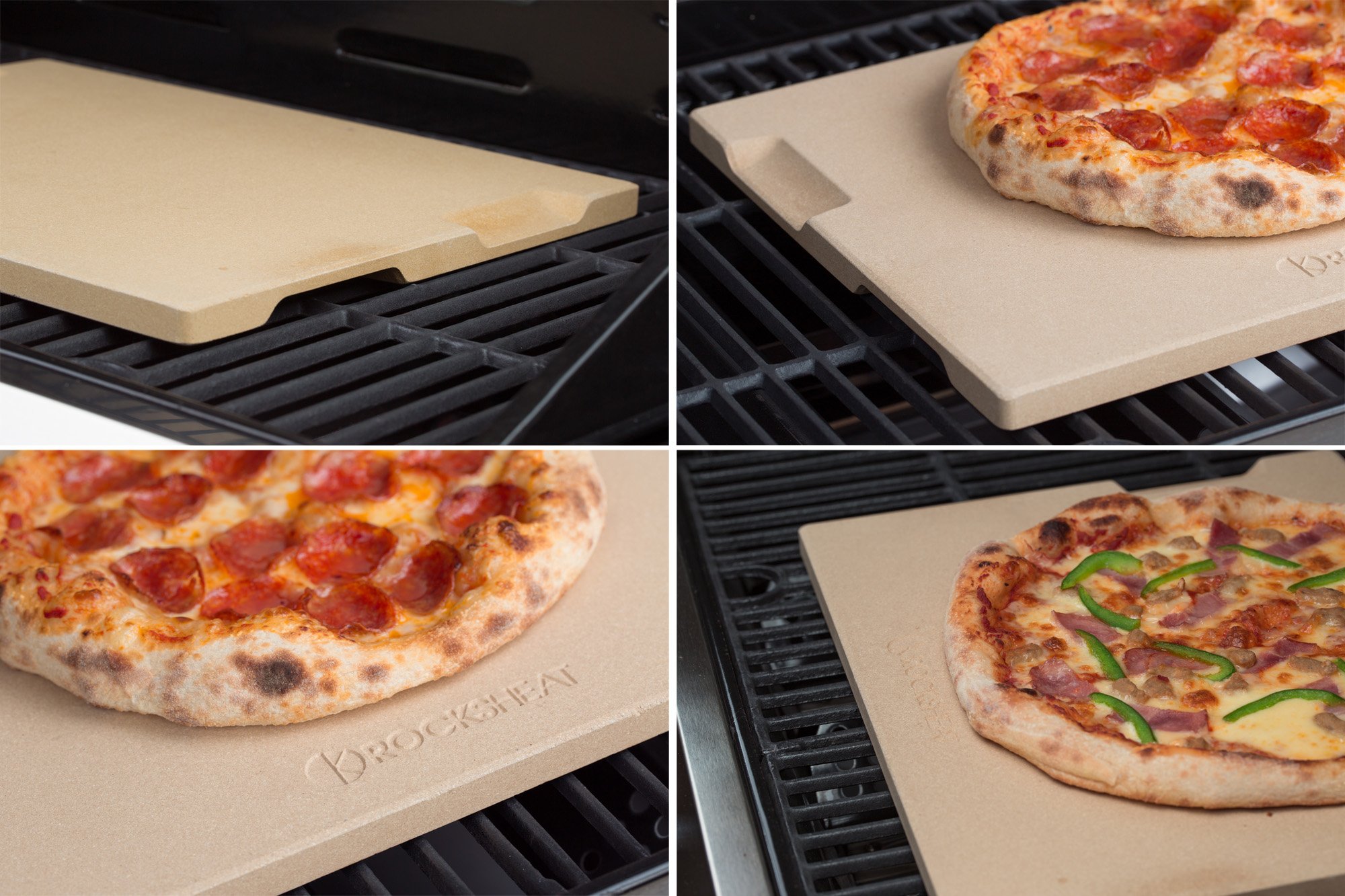 ROCKSHEAT Pizza Stone 12in x 15in Rectangular Baking & Grilling Stone, Perfect for Oven, BBQ and Grill. Innovative Double - faced Built - in 4 Handles Design