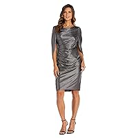 R&M Richards Women's Ruched Metallic Split Sleeve Knee Length Cocktail Dress