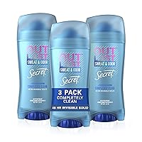Secret Outlast Invisible Solid Antiperspirant Deodorant, Completely Clean, 2.6 Ounce (Pack of 3)