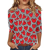 Womens 3/4 Length Sleeve Tops 2024, Valentines and Casual Fashion Style Shirts Crew Neck Loose-Fitting Blouses
