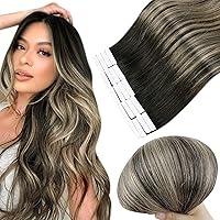 Full Shine Tape In Hair Extensions 20 Inch Real Human Hair Tape in 1B Off Black Fading to 27 Honey Blonde and Off Black 50 Grams Adhesive Hair Extensions 20Pcs