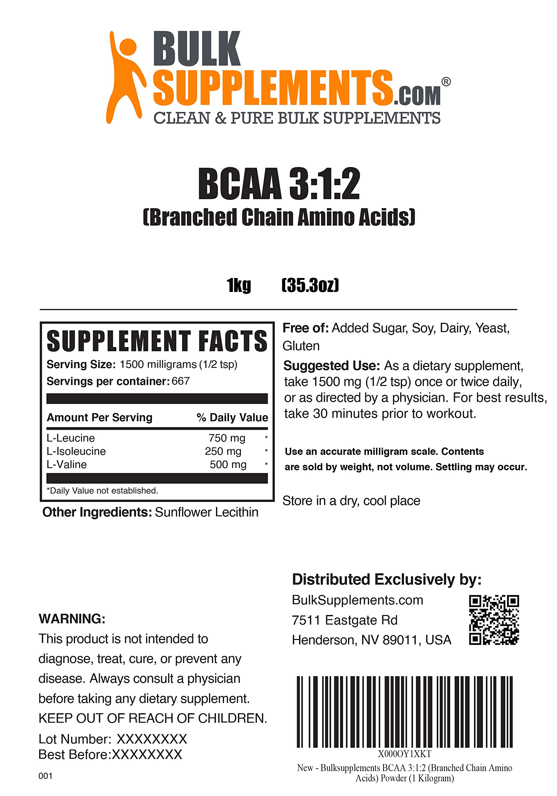 BULKSUPPLEMENTS.COM BCAA 3:1:2 Powder 1kg, Creatine Powder 500g, Beta Alanine Powder 500g, & L-Glutamine Powder 1kg (Pack of 4) Bundle