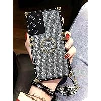 for Samsung Galaxy S21 Ultra /S30 Ultra 5G 6.8 inch Case,Babemall Elegant Premium Bling Square Protective with Shock Absorption Plating Decoration Corner Back Case (Black)