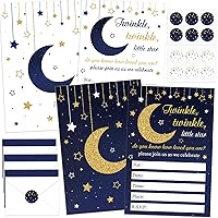 36pcs Stars Invitations Twinkle Little Star Baby Shower Invitation Cards with Envelopes Moon and Star Baby Shower Decorations Blue Gold Foil Baby Shower Party Invites for Baby Gender Supplies