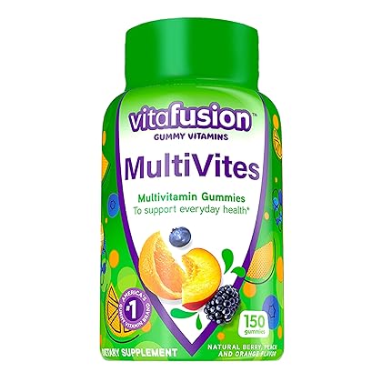 Vitafusion MultiVites Gummy Multivitamins for Adults with 12 Vitamins and Minerals, Berry, Peach and Orange Flavored, America’s Number 1 Gummy Vitamin Brand, 75 Day Supply, 150 Count