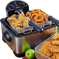 Secura 1700-Watt Stainless-Steel Triple Basket Electric Deep Fryer with Timer Free Extra Odor Filter, 4L/17-Cup,Silver