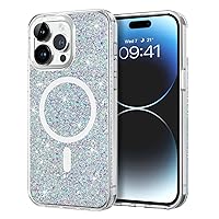 YINLAI Case for iPhone 14 Pro max 6.7-Inch, [Compatible with MagSafe] Clear Glitter Magnetic Cute Case Slim Bling Sparkly Women Girls Girly Soft Shockproof Protective Phone Cover, White