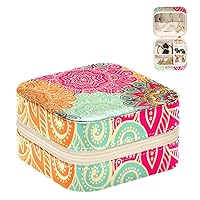 PU Leather Jewelry Box Colorful Mandala Indian Style Bohemia Portable Travel Jewelrys Organizer Case Earrings Rings Necklaces Display Storage Holder Boxes for Women Girls Bridesmaid Gifts