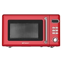 Emerson MWR7020RD Compact Countertop Microwave Oven with Button Control, LED Display, 700W 5 Power Levels, 8 Auto Menus, Glass Turntable and Child Safe Lock, 0.7, Retro Red