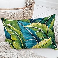 ArogGeld Green Tropical Palm Leaves Cushion Covers Turquoise Lime Green Teal Blue Aqua Leaf Sofa Pillowcase Traditional Chinese Chinoiserie Pillow Cover Case for Bedroom 16x24in White Linen
