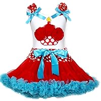 Petitebella Birthday Dress Cupcake White Shirt Polka Dots Red Blue Skirt Girl Clothing 1-8y