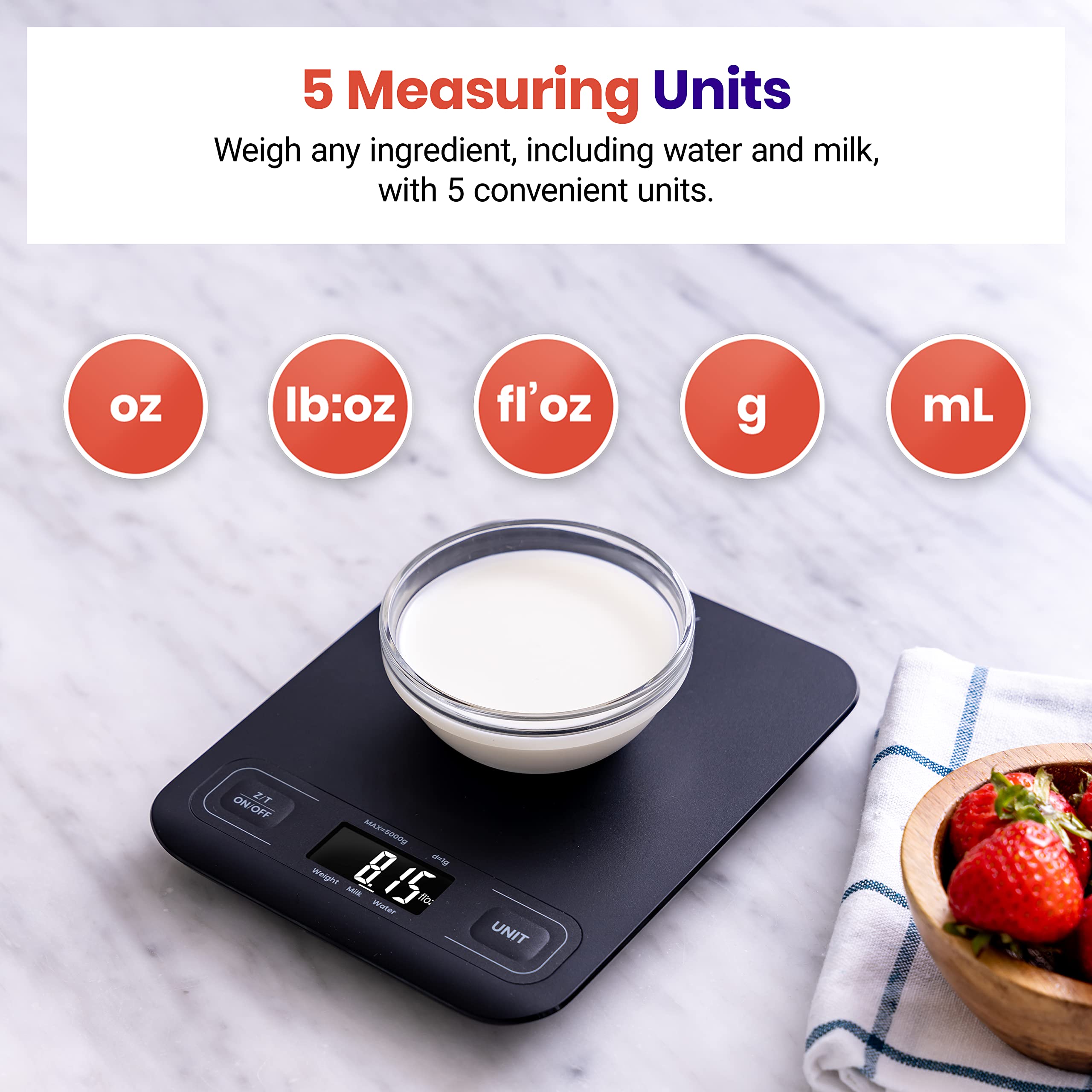 Etekcity Food Kitchen Scale, Digital Grams and Ounces Medium, Black & Scale for Body Weight and Fat Percentage, Smart Accurate Digital Bathroom Body Composition Bluetooth Weighing Machine 400lb