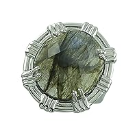 Carillon Labradorite Oval Shape 18X16MM Natural Earth Mined Gemstone 925 Sterling Silver Ring Unique Jewelry for Women & Men