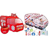 Kiddey Fire Truck - Ambulance Tent for Kids with Sirens and Sound Button for Girls, Boys, & Toddlers Gifts | Pop Up Playhouse | Indoor & Outdoor Baby Tent