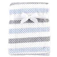 Hudson Baby Unisex Baby Plush Waffle Blanket, Blue Gray Stripe, One Size